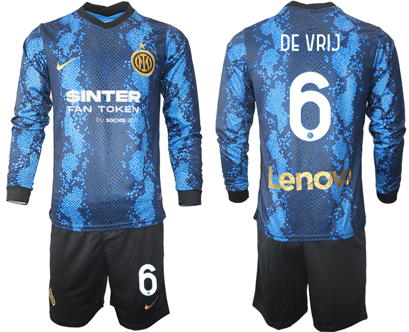 Men 2021-2022 Club Inter Milan home blue Long Sleeve #6 Soccer Jersey->inter milan jersey->Soccer Club Jersey